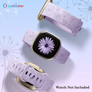 Floral Engraved Strap For Fitbit Versa 3 | Versa 4 Smartwatch Band (Lavender)