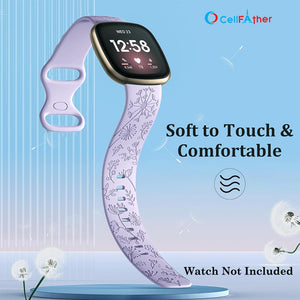 Floral Engraved Strap For Fitbit Versa 3 | Versa 4 Smartwatch Band (Lavender)