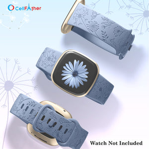 Shop Floral Engraved Strap For Fitbit Sense Versa 4 Band (Dark Grey)