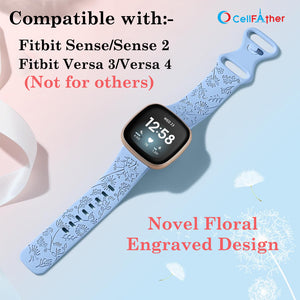 Floral Engraved Strap For Fitbit Sense | Sense 2 Smartwatch Band (Sky blue)