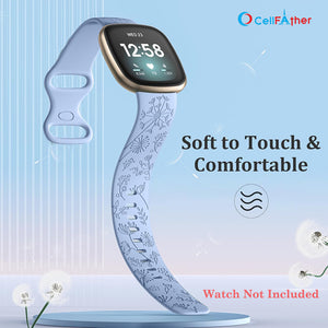 Floral Engraved Strap For Fitbit Sense | Sense 2 Smartwatch Band (Sky blue)