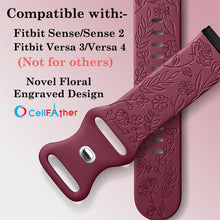 Load image into Gallery viewer, Buy Floral Engraved Strap For Fitbit Sense 2 Band (Maroon)